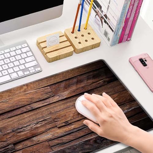 Large Extended Gaming Mouse Pad with Stitched Edges, Non-Slip Waterproof Rubber Base Mouse Pad for Office, Computer, Keyboard, Laptop and Home Desk Pad 31.5 x 11.8 x 0.12 Inch Dark Wood Texture