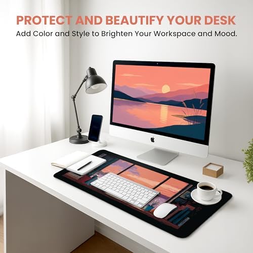 Aesthetic Desk Mat, Cute Cozy Cat Desk Pad Protector for Work & Decor, 31.5" x 11.8", Pretty Non-Slip Extended Mouse Pad for Office or Home