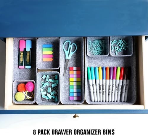 Welaxy Desk Drawer organizers tray Felt storage bins aesthetics room décor for home office dorm closet decluttering minimalist lifestyle (Gray)
