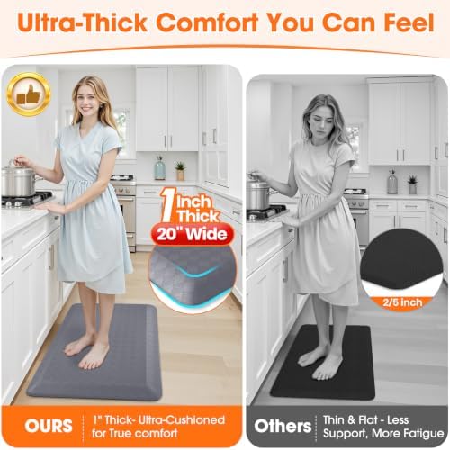 1" Thick Kitchen Mats for Floor, Water Resistant Floor Rug, Grey/32" x 20"