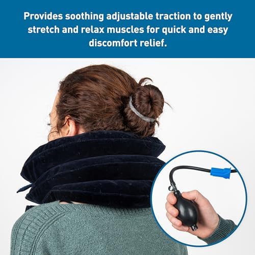 Body Sport Cervical Traction Collar Neck Brace, Decompression and Compression Adjustable, Neck Support for Spinal Alignment and Neck Discomfort, with Soft Fabric and Easy-to-Use Inflator Bulb