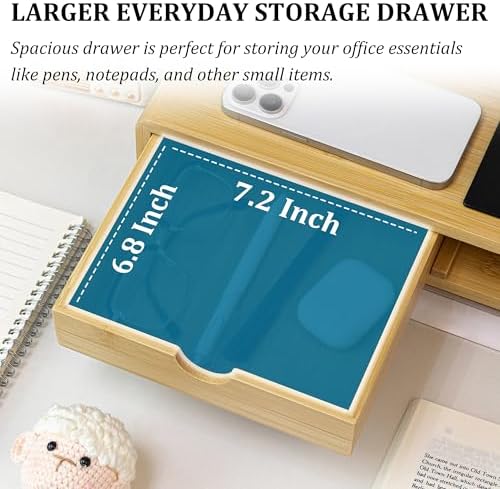 Homerays Monitor Stand with Drawer, Exquisite Computer Monitor Stand for Desk, Ergonomic Wood Monitor Stand Riser for Computer,Laptop,Printer,TV,Upgrade Bamboo