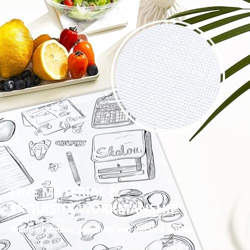 School Supplies Study Tools Linen Placemats, Educational Items Learning Materials Table Mats for Table Washable Heat Insulation Thick Dining Mat, Indoor/Outdoor 12X18 in 8 Pcs