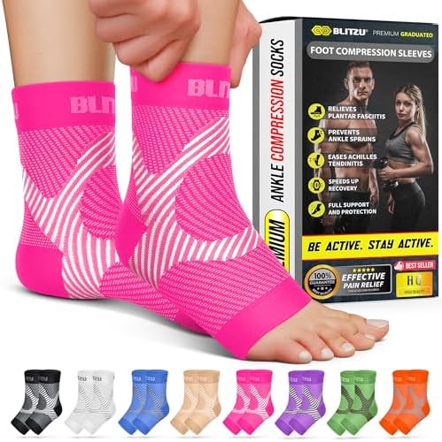 BLITZU Compression Socks for Plantar Fasciitis, Foot, Arch & Ankle Support