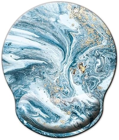 Mouse Pad with Wrist Support, Ergonomic Mouse Pad with Memory Foam Wrist Rest Cushion, Non-Slip Rubber Base Gaming Mice Pad for Home Office Computer Laptop, Blue Marble