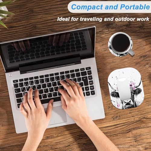 Small Mouse Pad，Mini Mouse Pad 6 x 7 Inch，for Laptop Keyboard Tray Wireless Mouse Home Office Travel，with Non-Slip Rubber Base, Waterproof Mouse Mat，Highland Cow Flower Crown