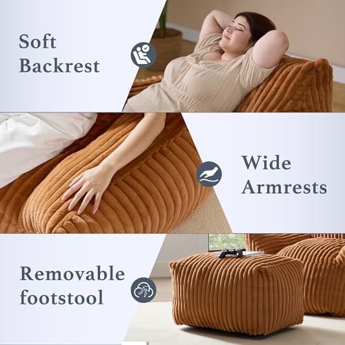 Gericco Oversized Bean Bag Chaise Lounge Chair with Ottoman for Adults