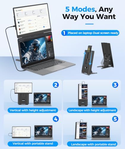 15.6” Laptop Screen Extender, 5 Modes & 360° Rotating Portable Monitor