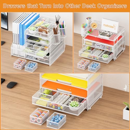 Marbrasse Mesh Desk Drawer Organizer Tray 3 Packs, White