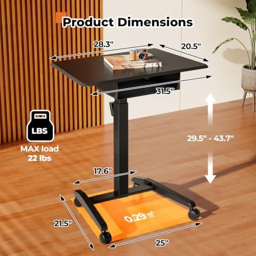 JOY worker Rolling Laptop Desk with Drawer, 31.5" Black Mobile Staning Desk