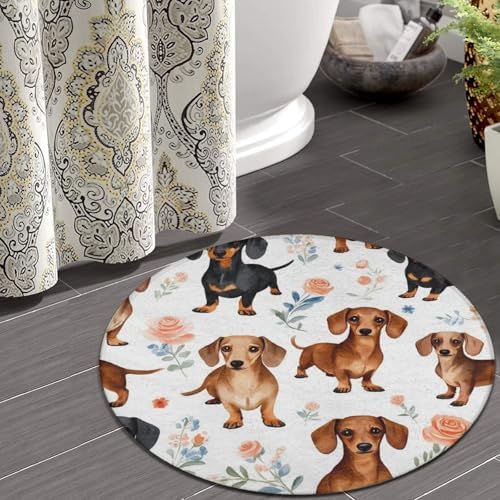 Large Home Decor Mat, Soft Round Yoga Carpet, Non Slip Machine Washable Kitchen Office Circle Rug Dachshund Wiener Dog