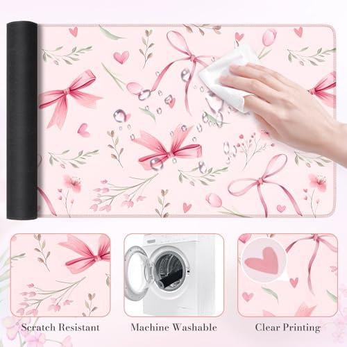 HAOCOO Pink Coquette Desk Mat, 35.4" x 15.7" Mousepad for Office Aesthetics