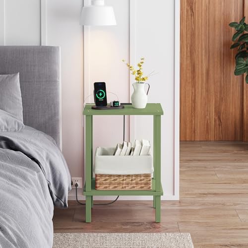TUTOTAK End Table with Charging Station, Side Table, Nightstand