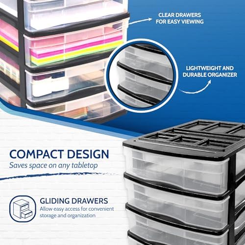 Gracious Living 4-Drawer Desktop/Countertop Storage Organizer, Black/Clear
