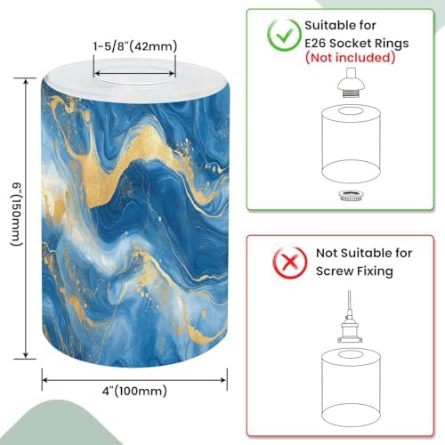 2 Pack Cylinder Glass Lamp Shade Flowing Blue Waves Gold Accents Marbled Texture Dynamic Movement Covers with 1-5/8" Fitter Opening Light Fixture Replacement for Table Lamp Bathroom Vanity Lights