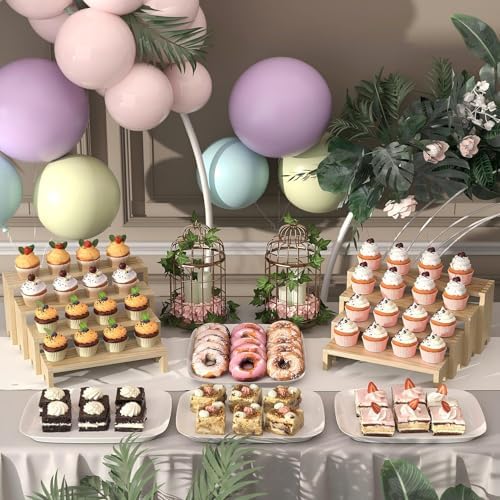 4 Set Wooden Tiered Risers Display Stands for Vendor Events,Stackable Wood Cupcake Display Stand,Farmhouse Decor Wood Dessert Table Display Set,Vendor Booth Display Items,Food Display Risers for Party