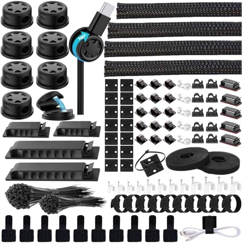 ELII 328Pcs Cable Management Kit, 8 Magnetic Cable Holder 69 Cable Clips
