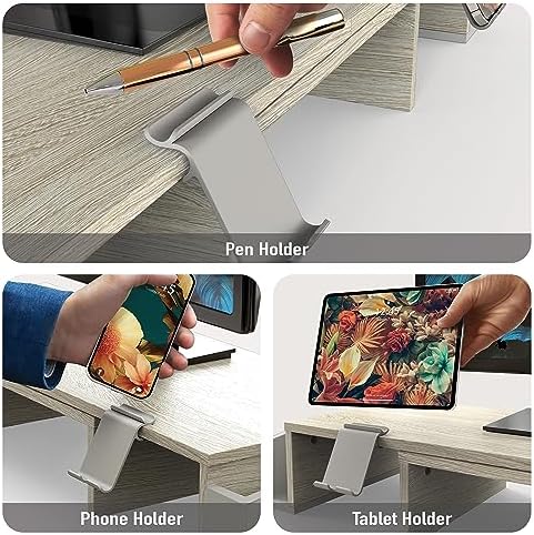 Simple Houseware Desk Dual Monitor Stand Riser with Drawer, Maple