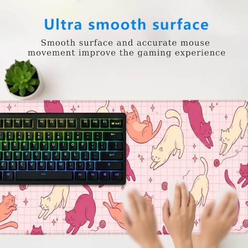 Fanciful Stretching Cats Pattern Large Mouse Pad 12x32 Inch