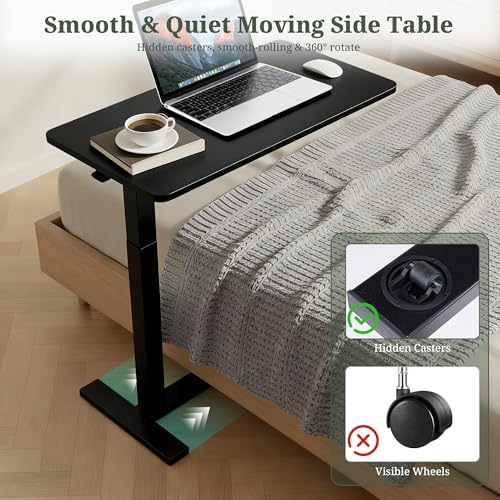 Mobile Standing Desk, Height Adjustable Laptop Desk with Hidden Casters