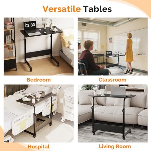 FCH Portable Computer Workstation, Standing Desk Adjustable Height, Small Computer Desk w/Rolling, Sit Stand Laptop Desk TV Tray for Bed Sofa Hospital Reading Eating,Black, 31.5"