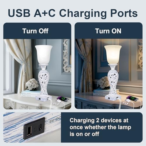 20" Vintage Table Lamps Set of 2 for Living Room, 3-Way Dimmable LED Bulb