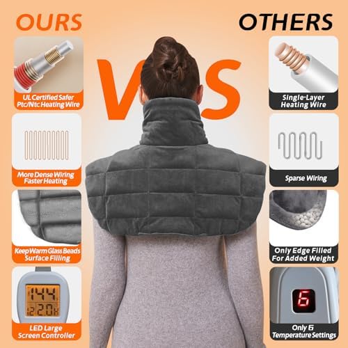 Ruqiji 19" x 24" Weighted Neck&Shoulder Heating Pad, 2.5lbs with 12 Temperature Settings&Countdown Timer,Pain Relief for Neck/Shoulders/Menstrual Pain(Dark Gray)
