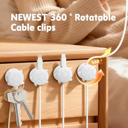 Rotatable Cable Clips, 8 Pack Cord Holder for Nightstand White