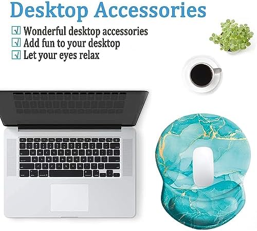 Mouse Pad Ergonomic Mouse Pad with Wrist Support Pain Relief Comfort Wrist Rest Pad with Non-Slip PU Base for Gaming, Home, Office & Travel, Green Marble