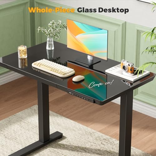 35" Electric Standing Desk with Drawer, One-Piece Glass Top