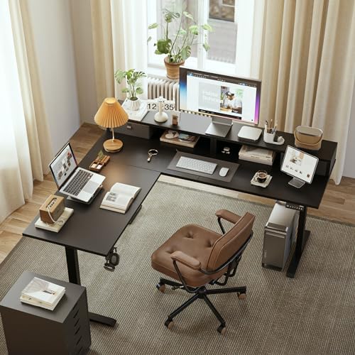 Agilestic 63 Inch L Shaped Electric Standing Desk with Drawer, Black
