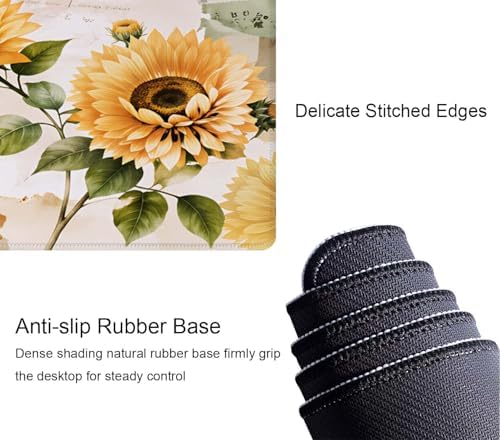 Gaming Large Mouse Pad with Stitched Edges, Vintage Sunflowers Desk Mat, Extended Keyboard Pad, Non-Slip Rubber Base Desk Pad for Keyboard and Mouse, 31.5X11.8 inch