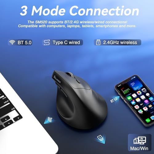 SOLAKAKA SM520 Ergonomic Wireless Mouse with 24,000 DPI, Black