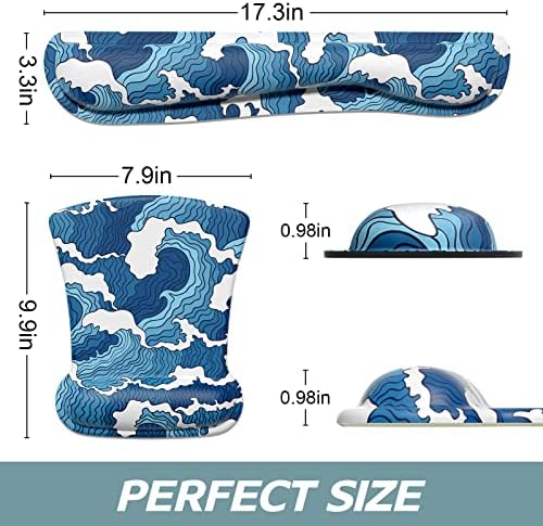 ITNRSIIET Mouse Pad Wrist Support Keyboard Wrist Rest Pad Ergonomic Mousepad Non-Slip Memory Foam Keyboard Pad Easy Typing Pain Relief Perfect for PC Laptop Gaming Office, Japanese Style Waves