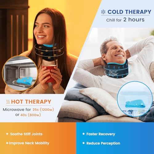 Soft Neck Brace with Hot and Cold Gel Pack – Adjustable Cervical Collar for Men & Women, Breathable Neck Support with Reusable Gel Ice Pack for Comfort at Home, Office & Travel, Blue
