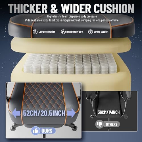 Soontrans PU Leather Gaming Chair with Massage Lumbar Cushion & Footrest