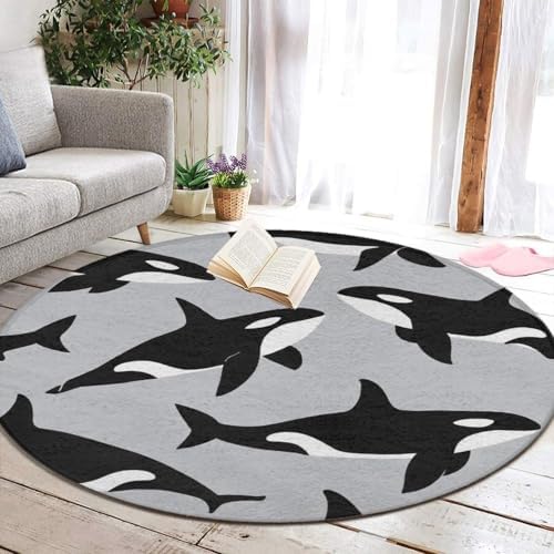 Fashion Round Area Rug Large Non Slip Carpet, Orca Whale Unisex Home Decor Mat