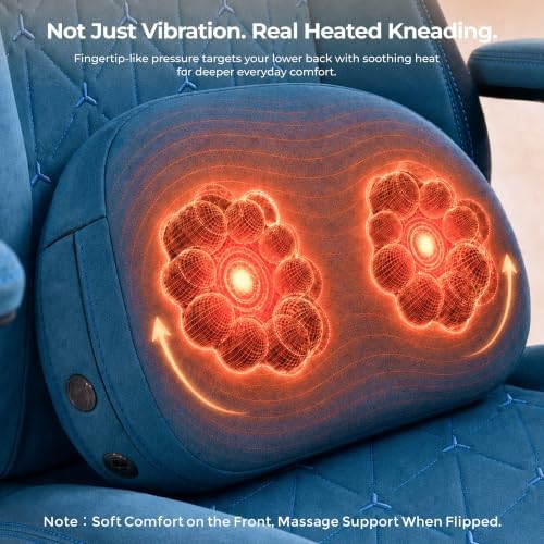 Fabric Gaming Chair with Heated Massage Lumbar Support, Pocket Spring Seat, Reclining Computer Chair with Footrest, Breathable High Back Gamer Chair, 350 lbs