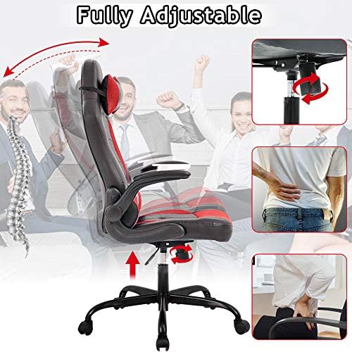 Gaming Chair - Ergonomic High Back Office Computer Desk Chair with Lumbar Support, Flip-Up Arms & Headrest | PU Leather Swivel Task Chair for Adults & Teens | Adjustable Racing Style Executive Chair