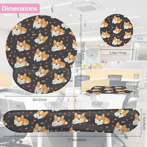 Cute Funny Corgi Dog Keyboard Wrist Rest Pad and Mouse Pad Wrist Support Set,3-in-1 Ergonomic Mouse Pad with Non-Slip Rubber Base for Home Office Game Computers Desk,