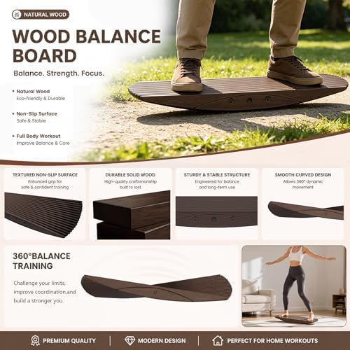 Wooden Balance Board 440Lbs Anti-Fatigue Standing Desk Pad Rocker Trainer -