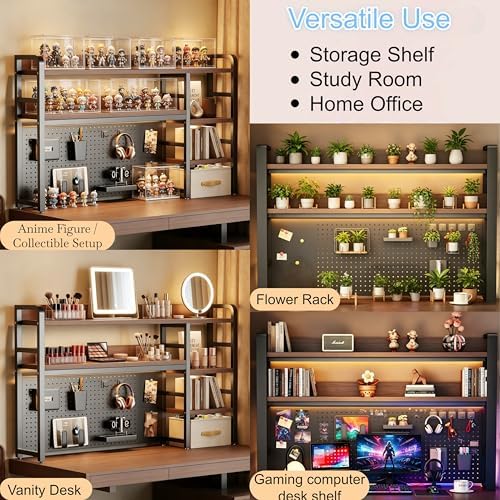Desktop Hutch Bookshelf, 2-Tier Metal Desk Shelf for Top of Desk