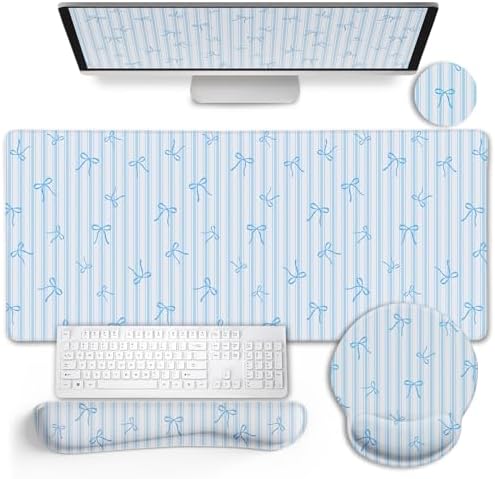 LIMKRIAN Blue Striped Mouse Pad Set Large Desk Mat for Keyboard and Mouse