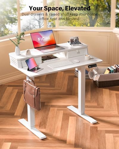 FiCiHi 40x24 Inch Electric Standing Desk, 2 Drawers, Adjustable Height Desk