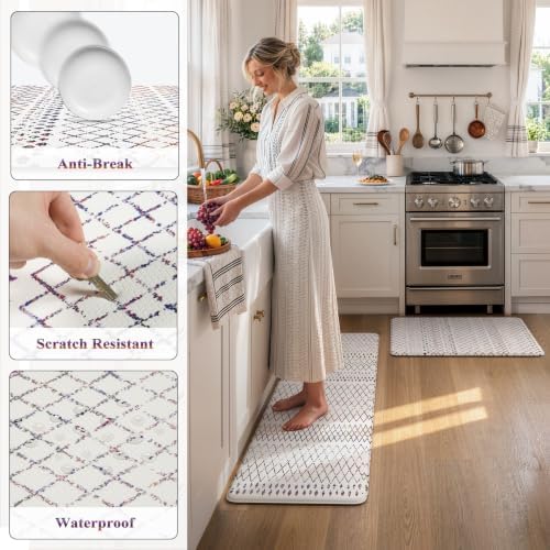 KIMODE Kitchen Mats 2PC Cushioned Anti Fatigue Boho Kitchen Rugs Home Decor