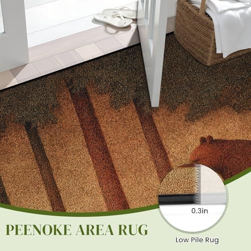 Serene Bear Pine Trees Tranquil Nature Landscape Art Area Rug Outdoor Patio Rug Play Mat Modern Floor Carpet Non-Slip Home Decor Living Room Kids Bedroom Nursery, 3x5 ft