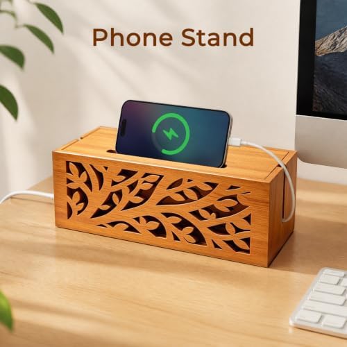 Wood Cable Management Box, Cord Organizer & Decorative Power Strip Cover