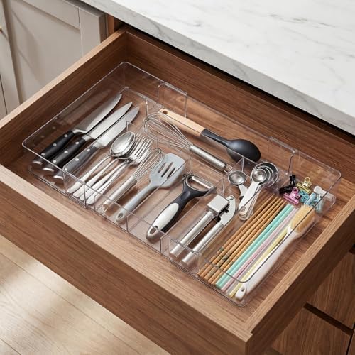 Briwooody 2 Pcs Expandable Drawer Organizer, Clear, 8 Compartments