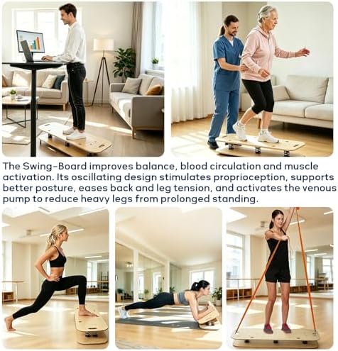 Wooden Balance Board & Wobble Board with Spring System,Adjustable Balance Board for Standing Desk,Stability Trainer for Physical Therapy,Core Strength,Posture Improvement & Home Office Use