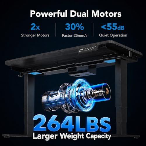 HUANUO 3-Stage Dual Motor Electric Standing Desk Frame, 265 lbs, Black